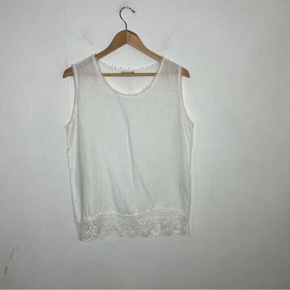 Laura Bianchi White Linen Eyelet Trim Sleeveless Blouse Top Italy Size Medium - Picture 1 of 10